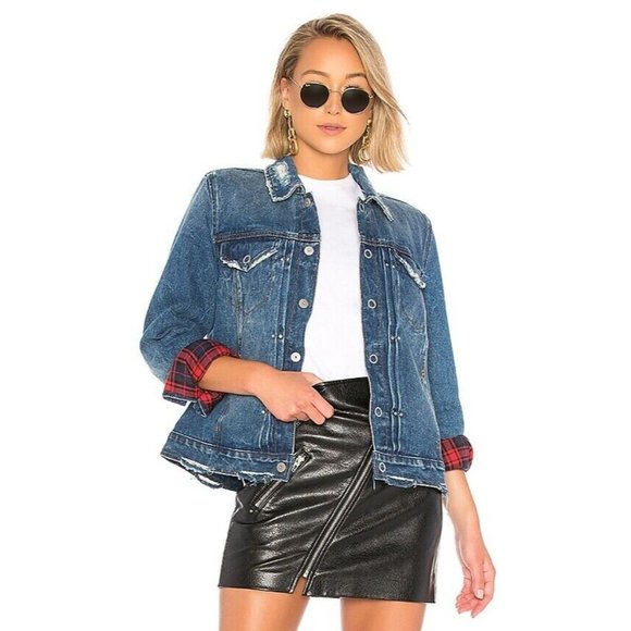 Blank NYC Reversible Jacket Plaid Denim Red Blue American Pie - Picture 2 of 16